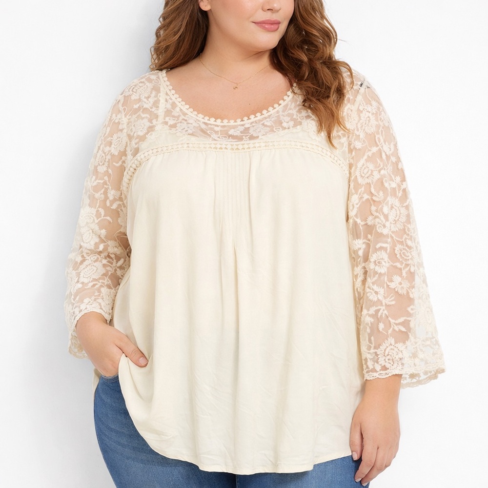 Cato Cream Lace Boho Peasant Blouse Size 18/20W